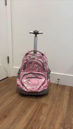 Kids pink rolling backpack - great condition