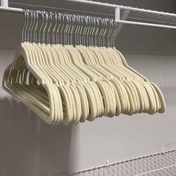 Hangers - Set of 50 (Velvet, Beige, Non-Slip)