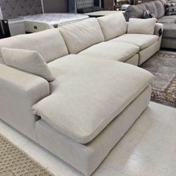 Elyza Linen 3pc Sectional Sofa w/ RAF Corner Chaise