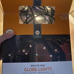 Brand New Black And Clear Halloween Globe Lights -25 Lights Indoor Outdoor Black Wire 24 Ft