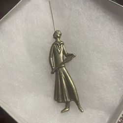 Fine Arts Sterling Silver Flapper Woman Tennis Pin
