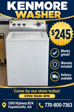 Kemore Washer for Sale 
(Works Great )
Comes w/ Warranty 
Delivery Available 

Our store is located at:
1260 Highway 85 N
Fayetteville,  GA
