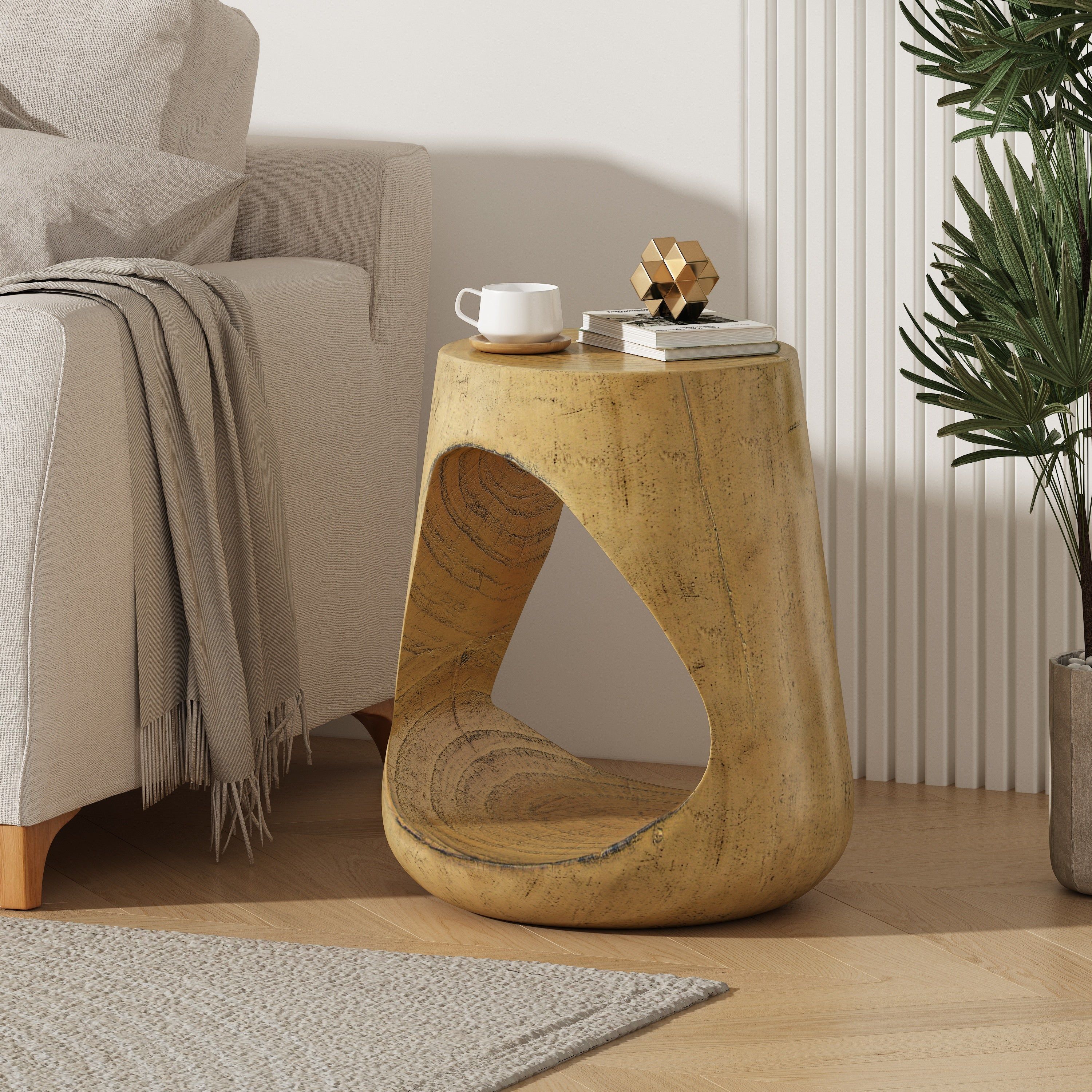 Avignon Sculptural Hollow Side Table, Natural