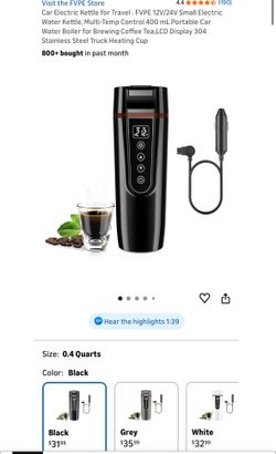 New! Car Electric Kettle for Travel : FVPE 12V/24V Small Electric Water Kettle, Multi-Temp Control 400 mL Portable Car Water Boiler for Brewing Coffee