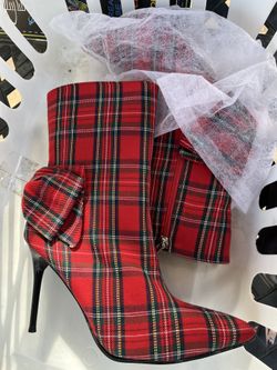 Red Flannel print Boots/heels