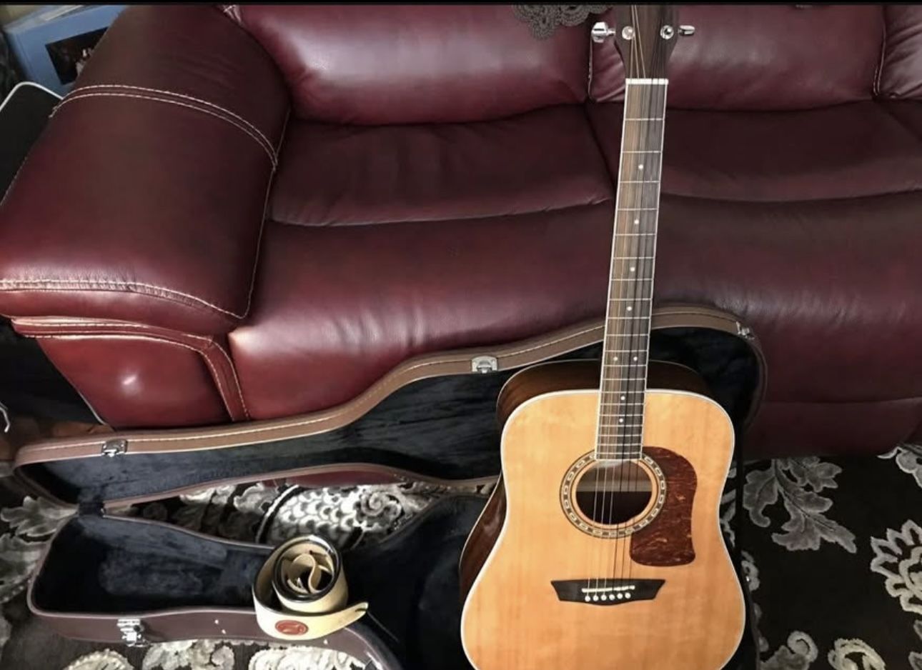 Washburn Acoustic Guitar, Case, Strap