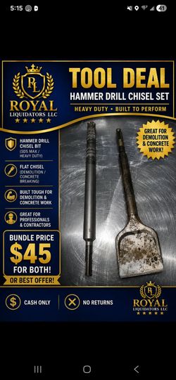 SDS Max Hammer Drill Chisel Set – Point & Flat Chisel – Heavy Duty – $45