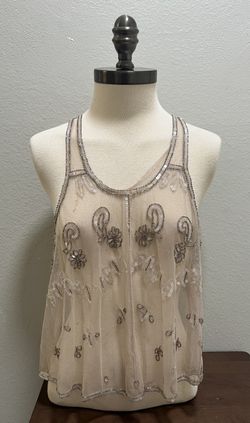 NWT VTG American Rag Beaded Tank Top Mesh Sequin Boho Sz M