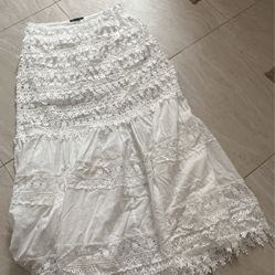 White Lace Eyelet Long Skirt