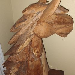 Large Handmade Teak Horse Head Sculpture