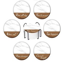 Marble Coasters Set of 6 with Holder & Cork Backing, 