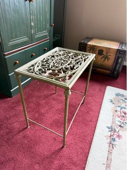 Vintage ornate wrought iron plant stand end table