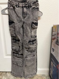 Girls Cargo Jeans Gray Acid Wash - Size 10/12 - Streetwear