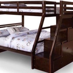 Twin/Full Bunk Bed W/ Drawers In Staircase Brand New In Box