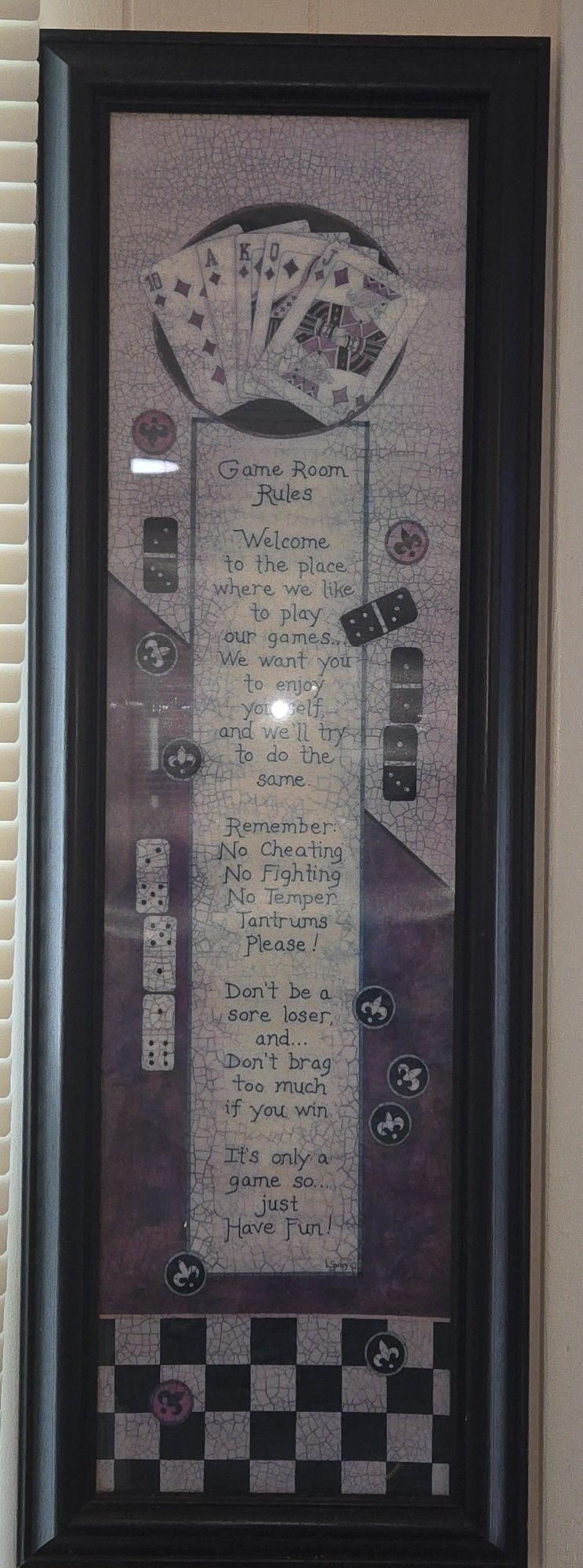Linda Spivey Poker Night Game Room Rules Framed Wall Art.