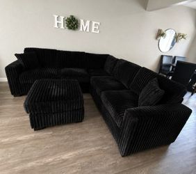 Sectional Sofa With Ottoman black Fur-Like Jumbo
