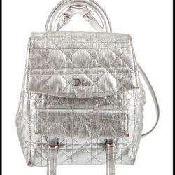 CHRISTIAN DIOR Silver Cannage Quilted Leather Stardust Small Backpack Bag 