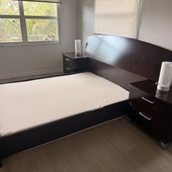 Modern Dark Wood Bedroom Set - Bed Frame, 2 Nightstands, Dresser