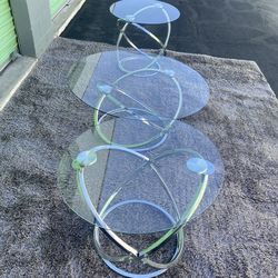 Modern Glass Coffee Table Set – 3 Piece – Chrome Swirl Base – Contemporary – Phoenix