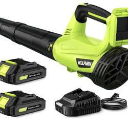 Leaf Blower, Electric Cordless Leaf Blower with 2 Batteries and Charger, 2 Speed Mode, Lightweight Leaf Blowers for Blowing Leaves, Patio Cleaning, La