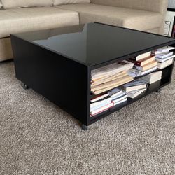 IKEA BOKSEL - Coffee Table Black w/ Glass Top & Wheels