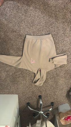 Tan Cropped Hoodie with Pink Logo