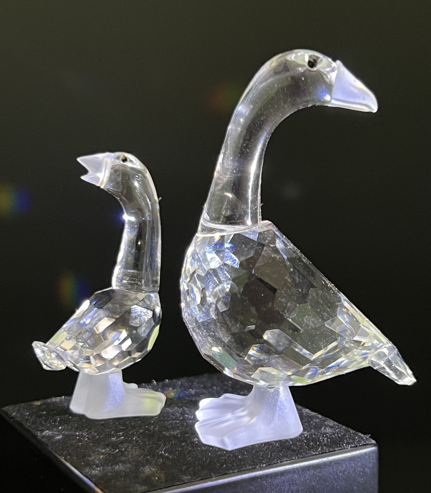 Swarovski 1990s Goose 174960 & Gosling 174962 Crystal Figurines, 2” & 2.5”
