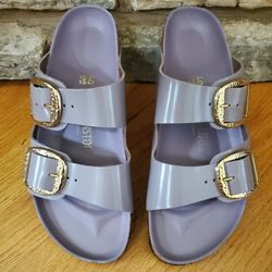 Birkenstock Arizona Hammered Big Buckle Natural Leather High Shine Faded Purple 40 US Size  Women 9 Men 7