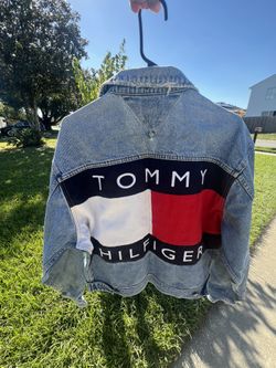 Vintage Tommy Hilfiger Jean Jacket Huge Logo On Back