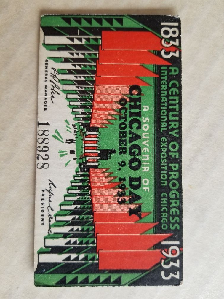 Souvenir Ticket from 1933 Worlds Exposition in Chicago