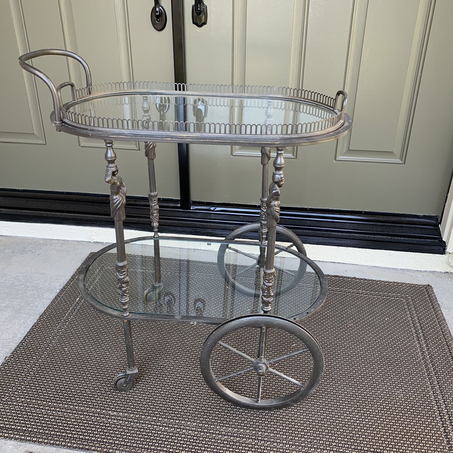 Antique/ Vintage And Rustic Brass Bar Cart