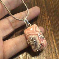 Sterling Rhodochrosite pendant