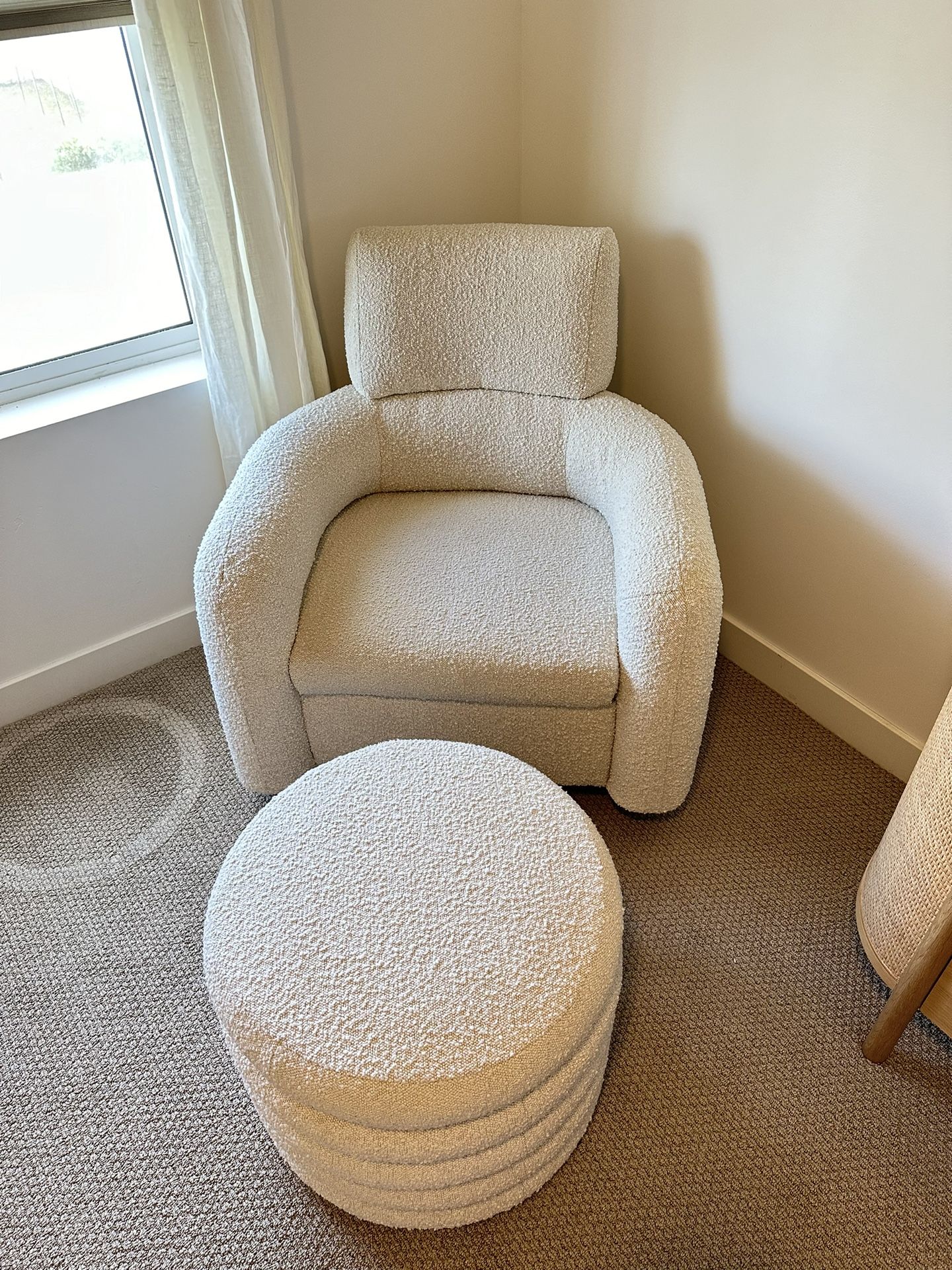 Snoozer Cream Boucle Nursery Swivel Glider Chair by Leanne Ford