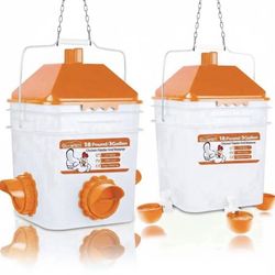 18Pounds Chicken Feeder and 3 Gallon Chicken Waterer,High-Capacity Hanging Chicken Feeder and Waterer Set for up to 20 Chicks/15 Adult Chickens(Orang