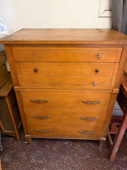vintage wood highboy chest of drawers