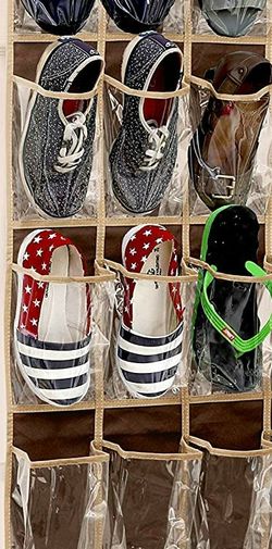 Brown Clear Over The Door Hanging Shoe Organizer