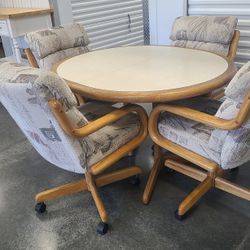 Vintage Dining Table 4 Padded Chairs And Leaf