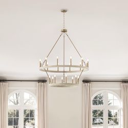20 -Light Distressed Champagne Bare bulb Metal Metal Chandelier
