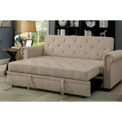 Beige Futon Sofa With Pullout 