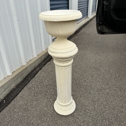 Hallow Cement Pedestal With Pot On Top. See Photos for Dimensions 