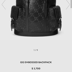 GG EMBOSSED GUCCI BACKPACK ( BLACK LEATHER)