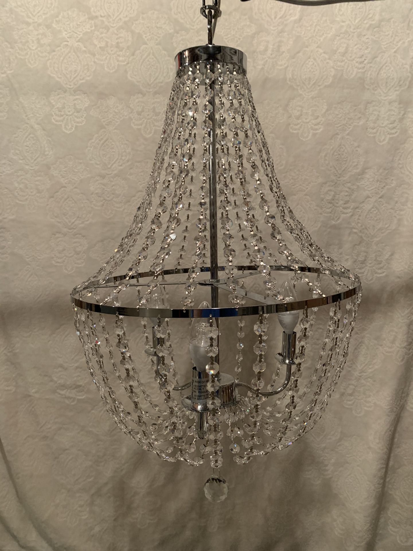 Chrome 3-Light Candle Style Swarovski Crystal Empire Chandelier