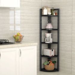 New Black 5-Tier Corner Bookshelf Storage Rack Plant Stand