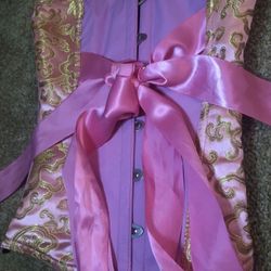 Brand New Small Pastel Pink & Gold Embroidered Snap Adjustable Corset - Size S to M - Burlesque / Dancer/Sexy/Lingerie