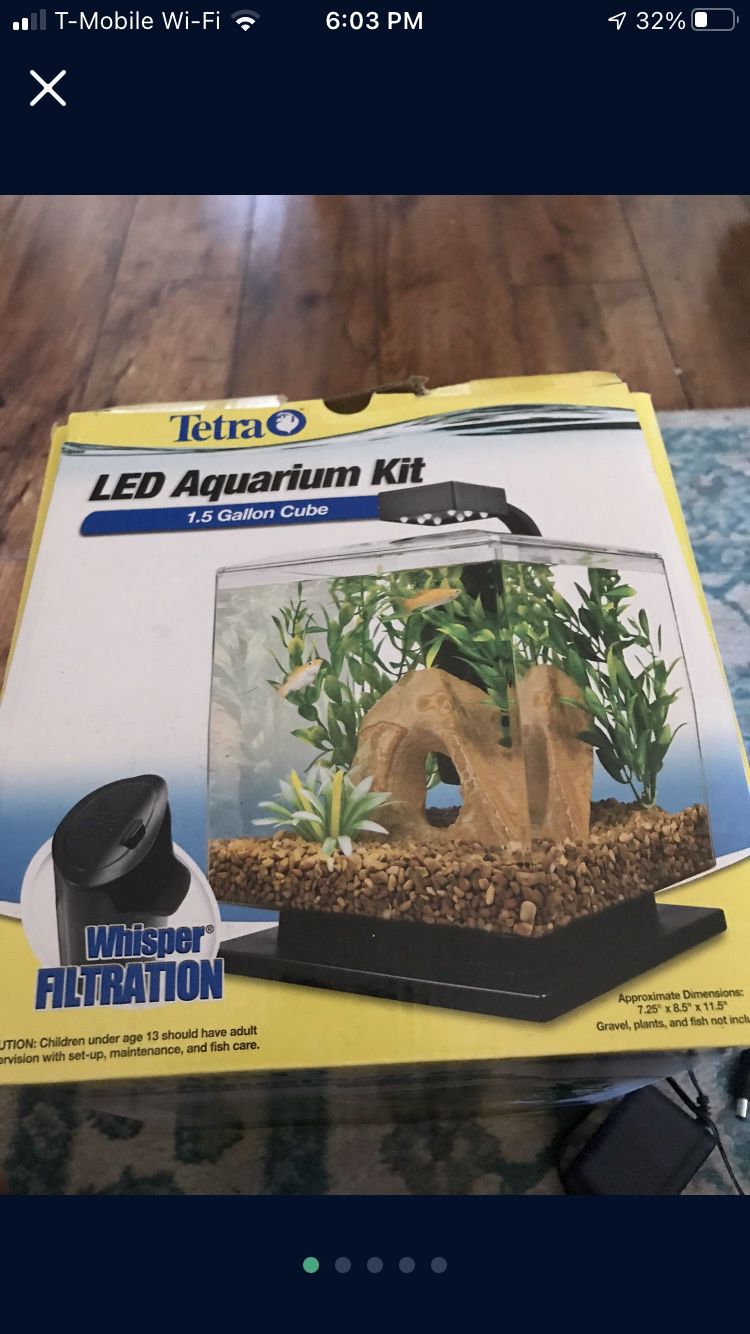 Tetra LED Aquarium Kit 1.5 Gallon Cube Tank (free Heater Included! ) 