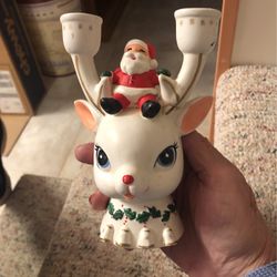 NAPCOWARE  Rudolph And Santa Candle Holder 