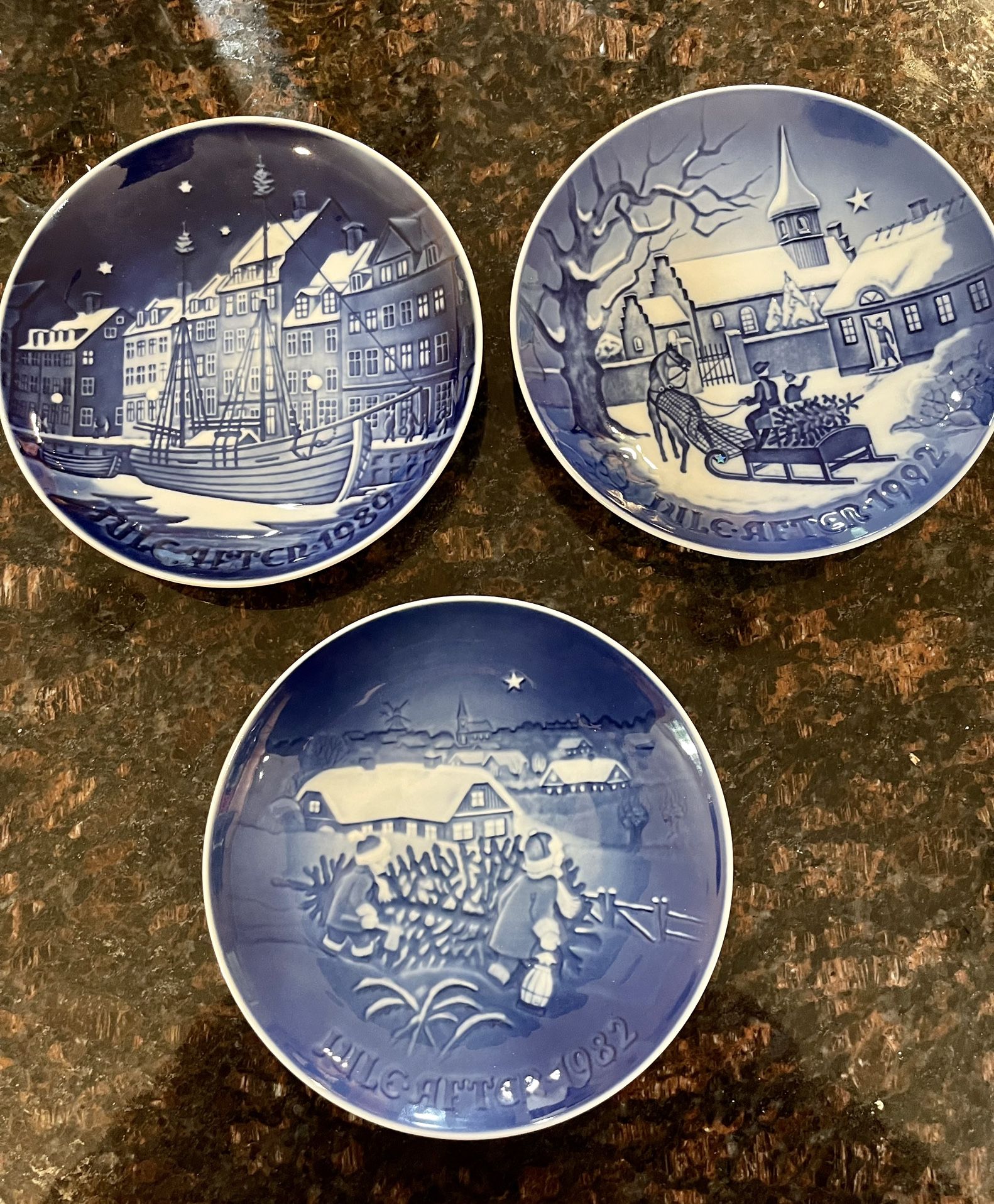 Vintage B&G Copenhagen 1982-92 3 Collector Plates Blue & White