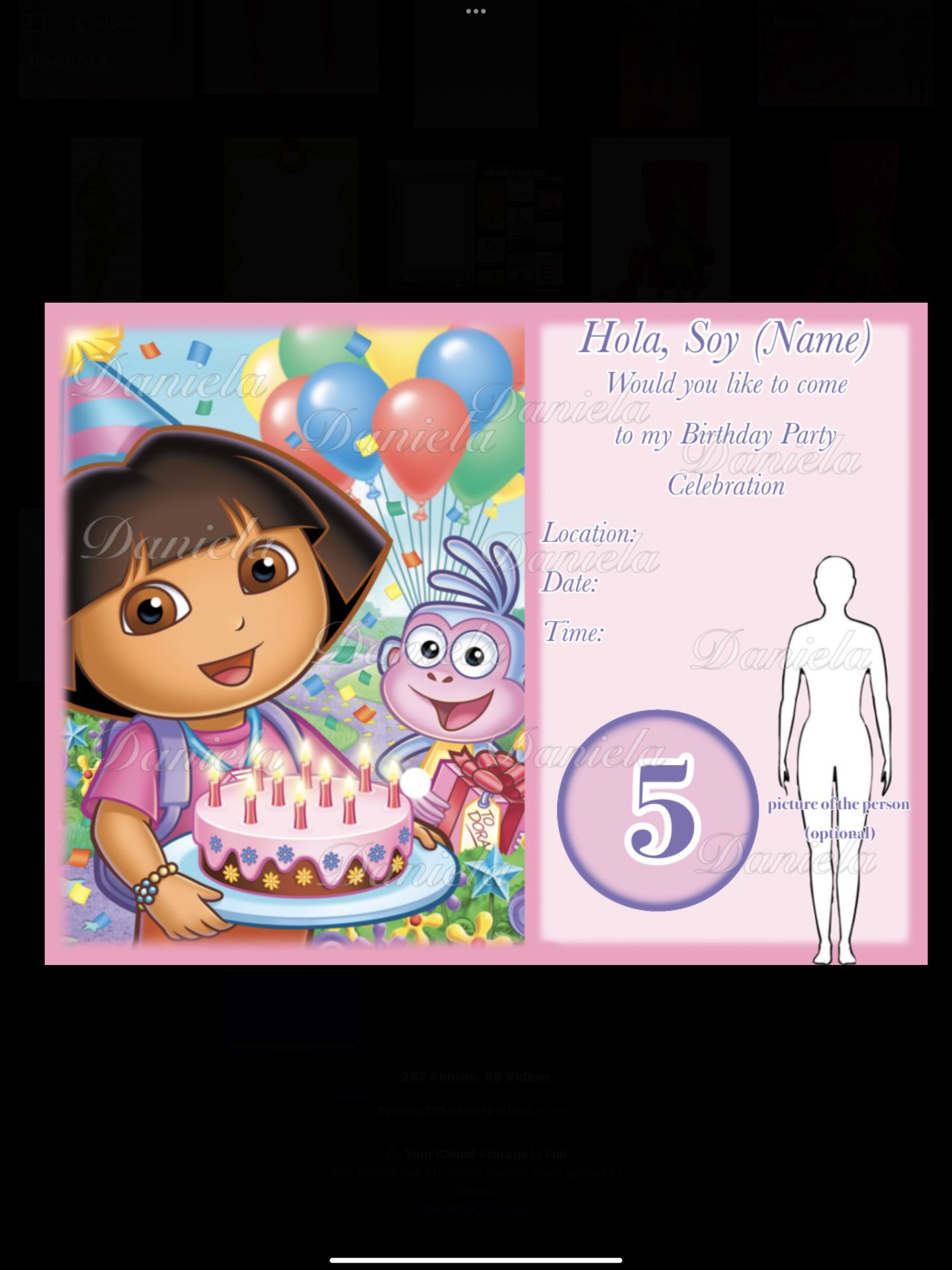 Dora theme Birthday invitations 