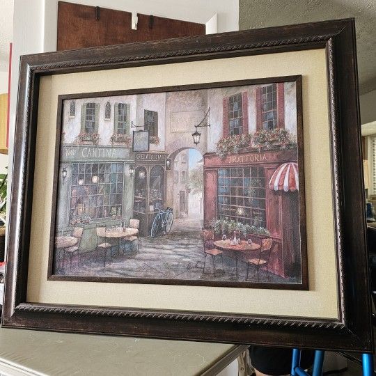Framed Scenic/Cantina Village Print (See Description For Dimensions)