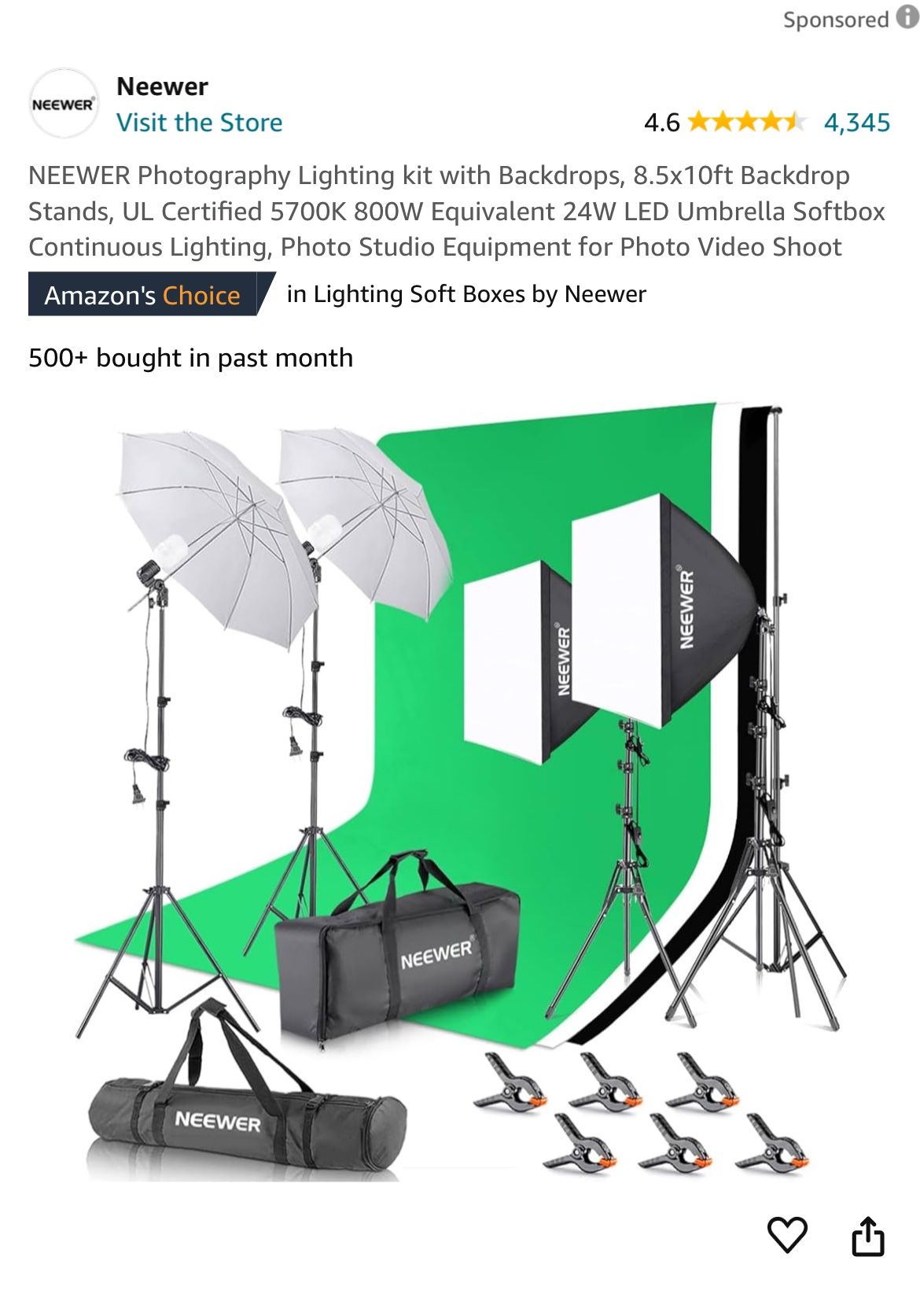 Neewer photography kit with 2 rolls of used 7ft Tall Savage Seamless Paper